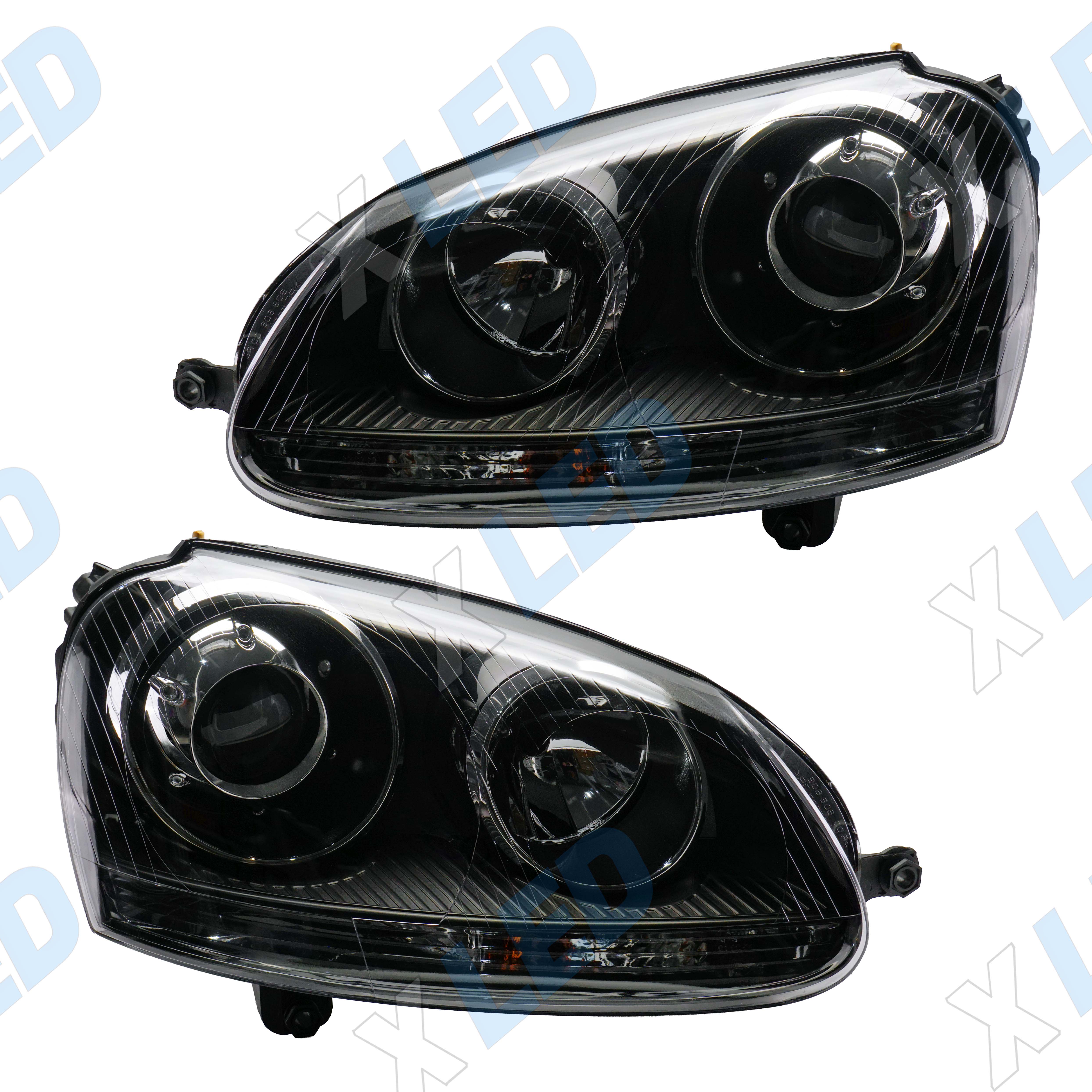 Комплект фар (тюнинг) Volkswagen Golf 5 (2003-2006) Black, линза галоген, 9Pin
