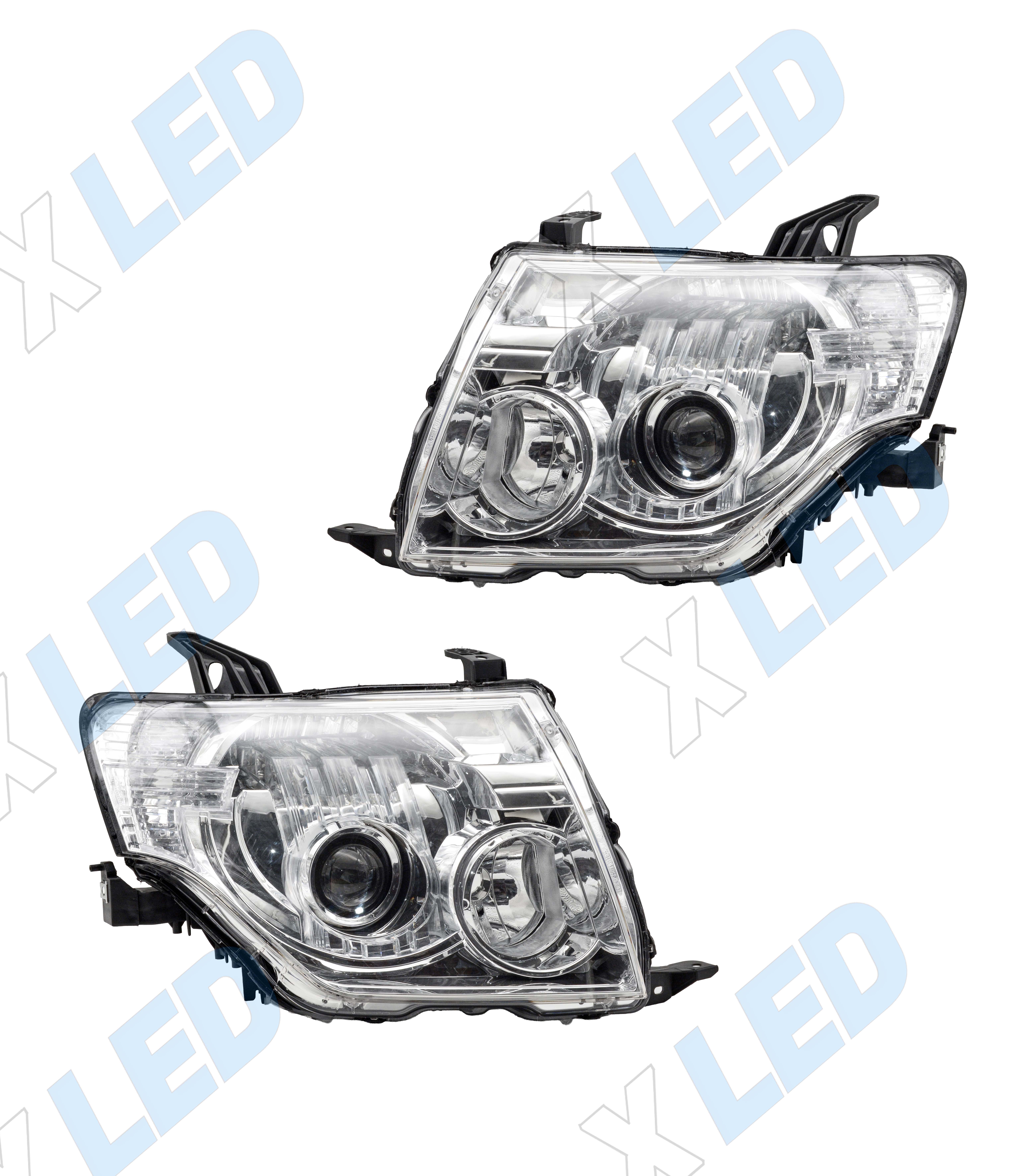 Комплект фар Mitsubishi Pajero (2007-2010) с bi-led линзами ХV3 pro X-LED, подключение ксенон
